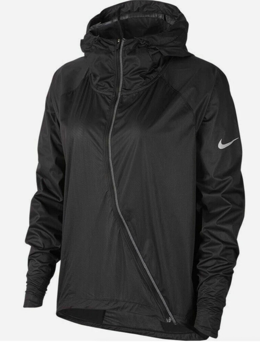 Nike Running Jacket Womens S Black Runway Shield Reflective Hooded Excellent